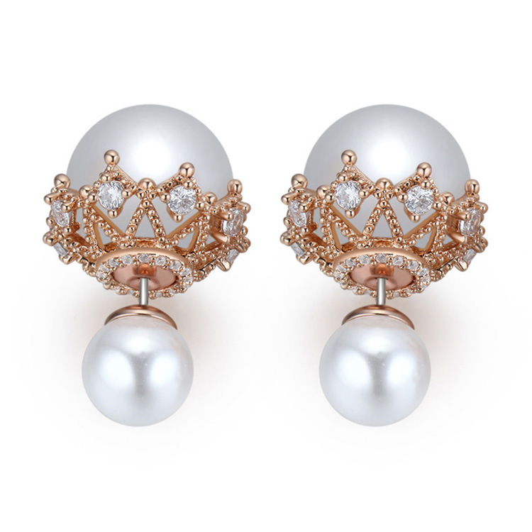 Fashion Geometric Copper-plated gold Inlay Artificial Pearls Zircon Ear Studs 1 Pair