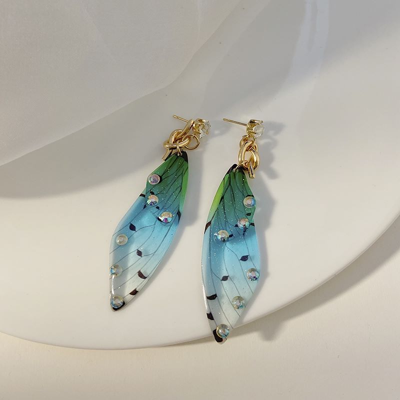 Fashion Gradient Color Wings Butterfly Alloy Resin Transparent Rhinestones Womenu0027S Drop Earrings