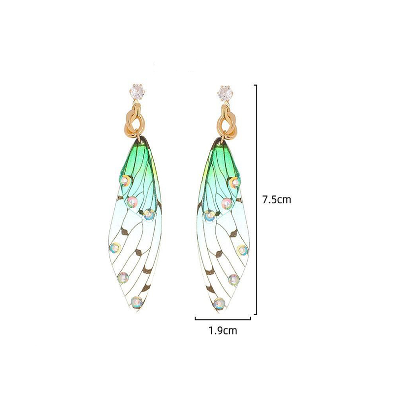 Fashion Gradient Color Wings Butterfly Alloy Resin Transparent Rhinestones Womenu0027S Drop Earrings