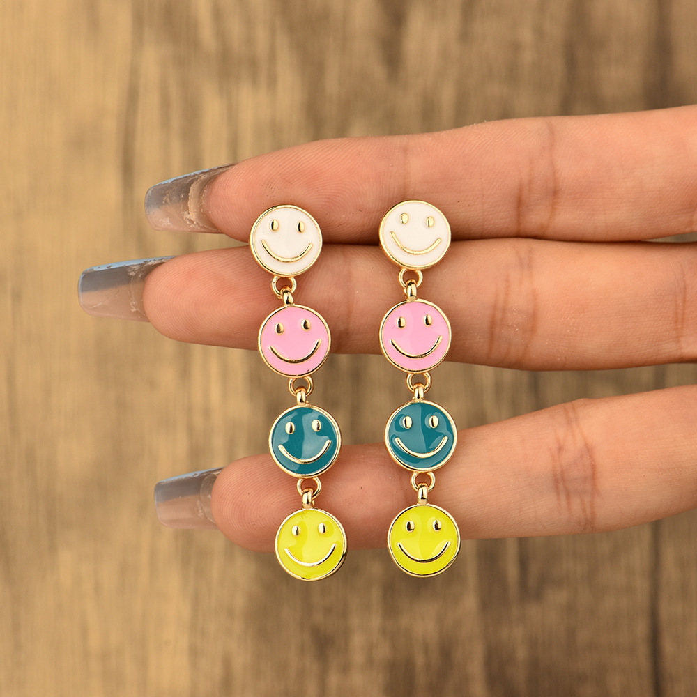 Sweet Smiley Face Alloy Enamel Plating Womenu0027S Drop Earrings 1 Pair