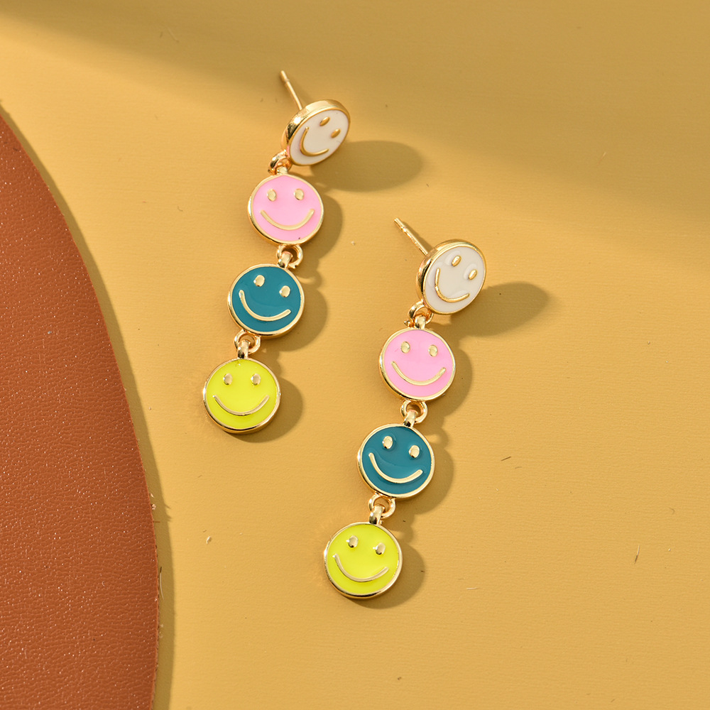 Sweet Smiley Face Alloy Enamel Plating Womenu0027S Drop Earrings 1 Pair