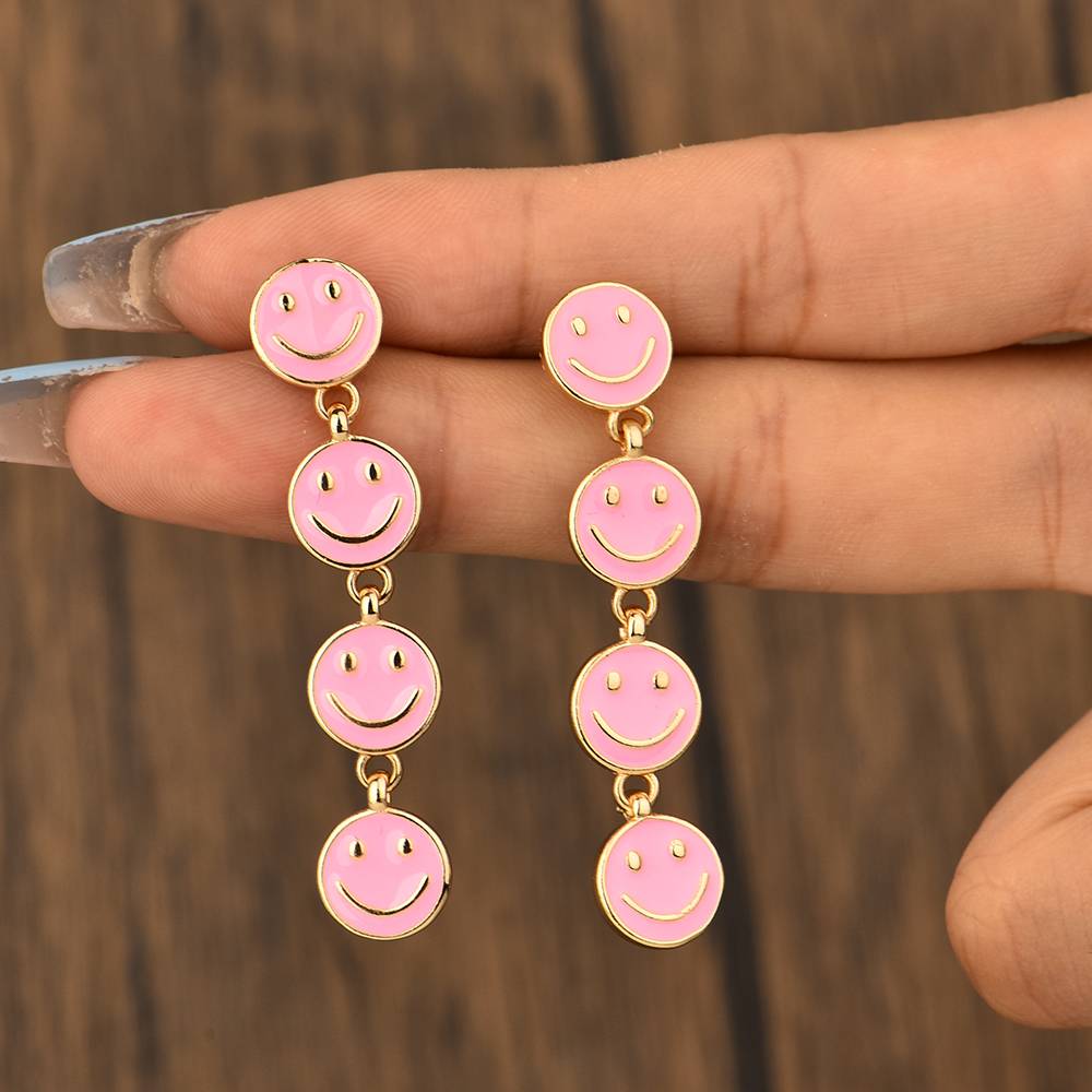 Sweet Smiley Face Alloy Enamel Plating Womenu0027S Drop Earrings 1 Pair