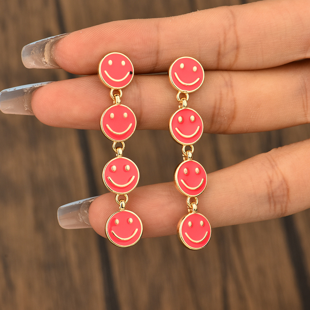 Sweet Smiley Face Alloy Enamel Plating Womenu0027S Drop Earrings 1 Pair