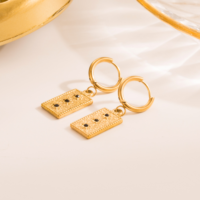 Simple Style Geometric Eye Stainless Steel Gold Plated Natural Stone Drop Earrings 1 Pair