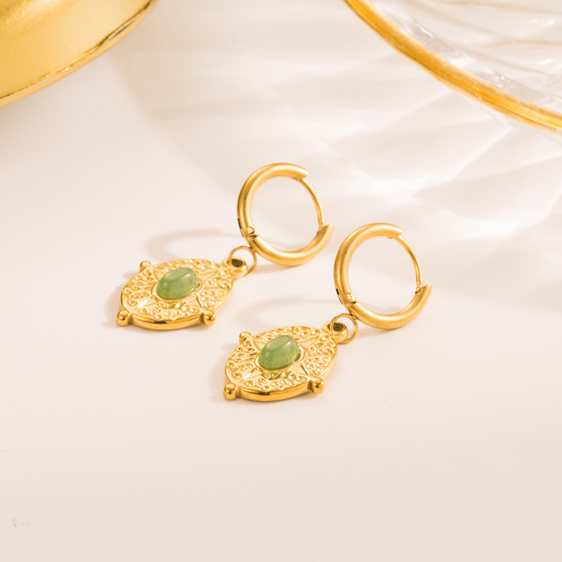 Simple Style Geometric Eye Stainless Steel Gold Plated Natural Stone Drop Earrings 1 Pair