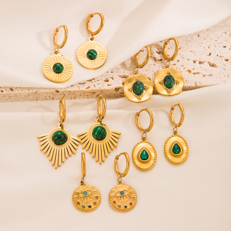 Simple Style Geometric Eye Stainless Steel Gold Plated Natural Stone Drop Earrings 1 Pair