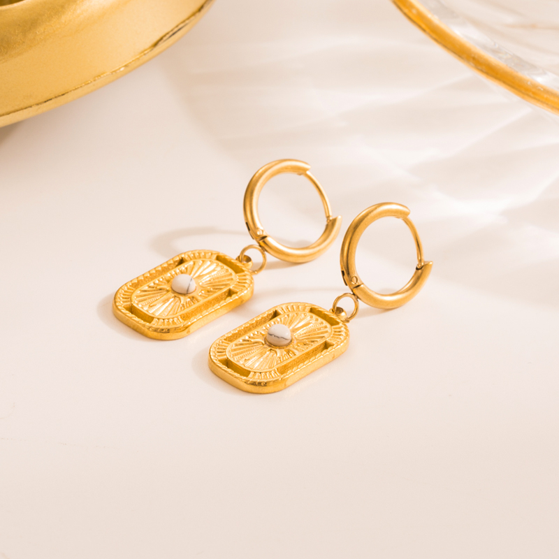 Simple Style Geometric Eye Stainless Steel Gold Plated Natural Stone Drop Earrings 1 Pair