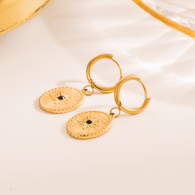 Simple Style Geometric Eye Stainless Steel Gold Plated Natural Stone Drop Earrings 1 Pair