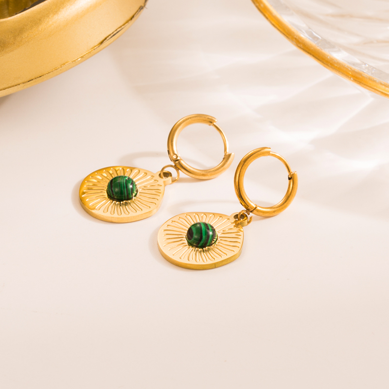 Simple Style Geometric Eye Stainless Steel Gold Plated Natural Stone Drop Earrings 1 Pair