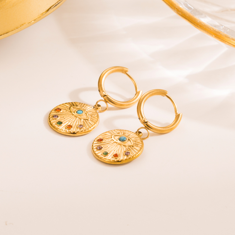 Simple Style Geometric Eye Stainless Steel Gold Plated Natural Stone Drop Earrings 1 Pair