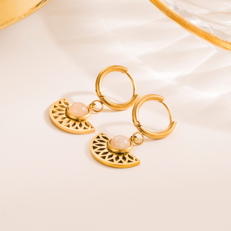 Simple Style Geometric Eye Stainless Steel Gold Plated Natural Stone Drop Earrings 1 Pair
