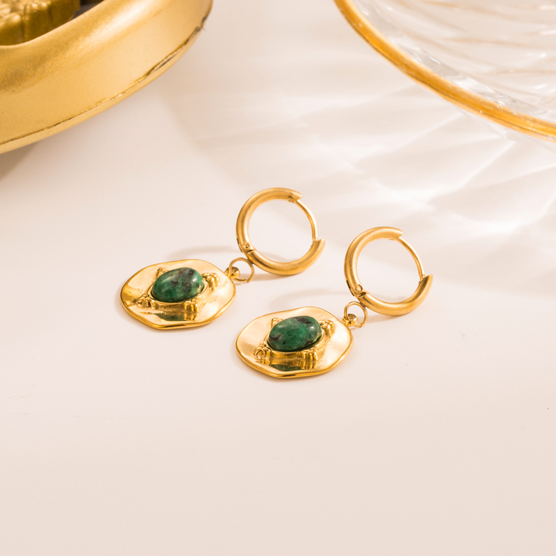 Simple Style Geometric Eye Stainless Steel Gold Plated Natural Stone Drop Earrings 1 Pair