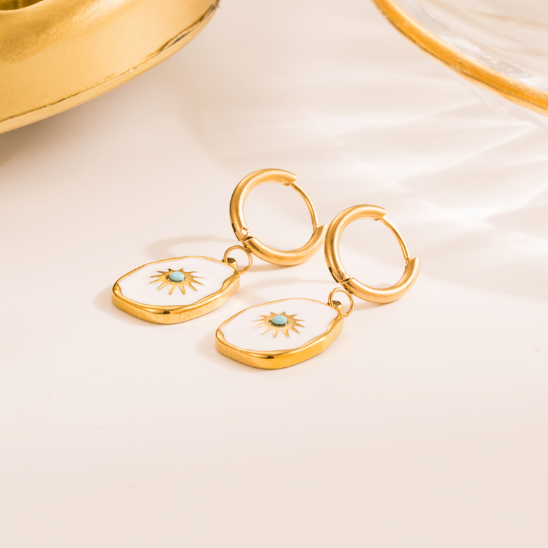 Simple Style Geometric Eye Stainless Steel Gold Plated Natural Stone Drop Earrings 1 Pair