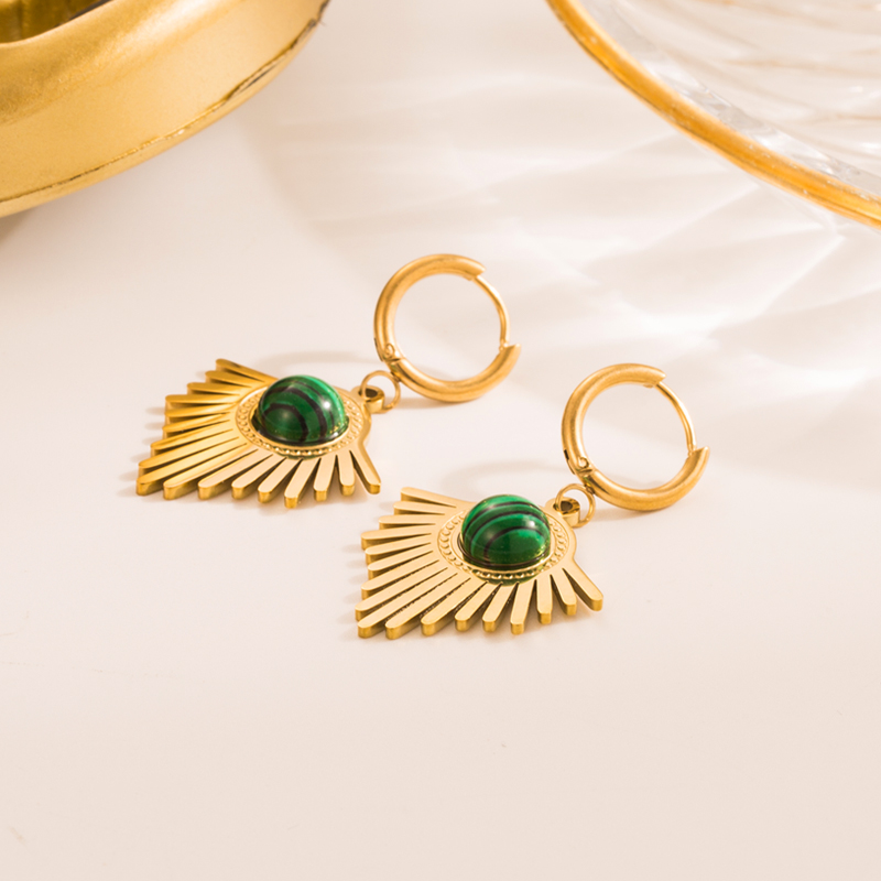 Simple Style Geometric Eye Stainless Steel Gold Plated Natural Stone Drop Earrings 1 Pair