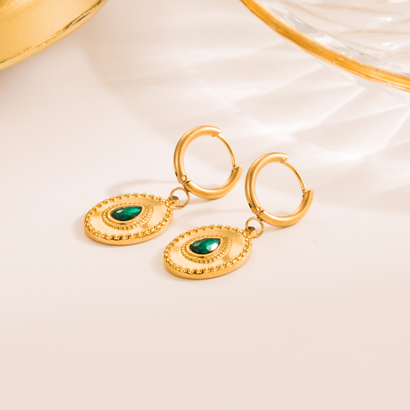 Simple Style Geometric Eye Stainless Steel Gold Plated Natural Stone Drop Earrings 1 Pair