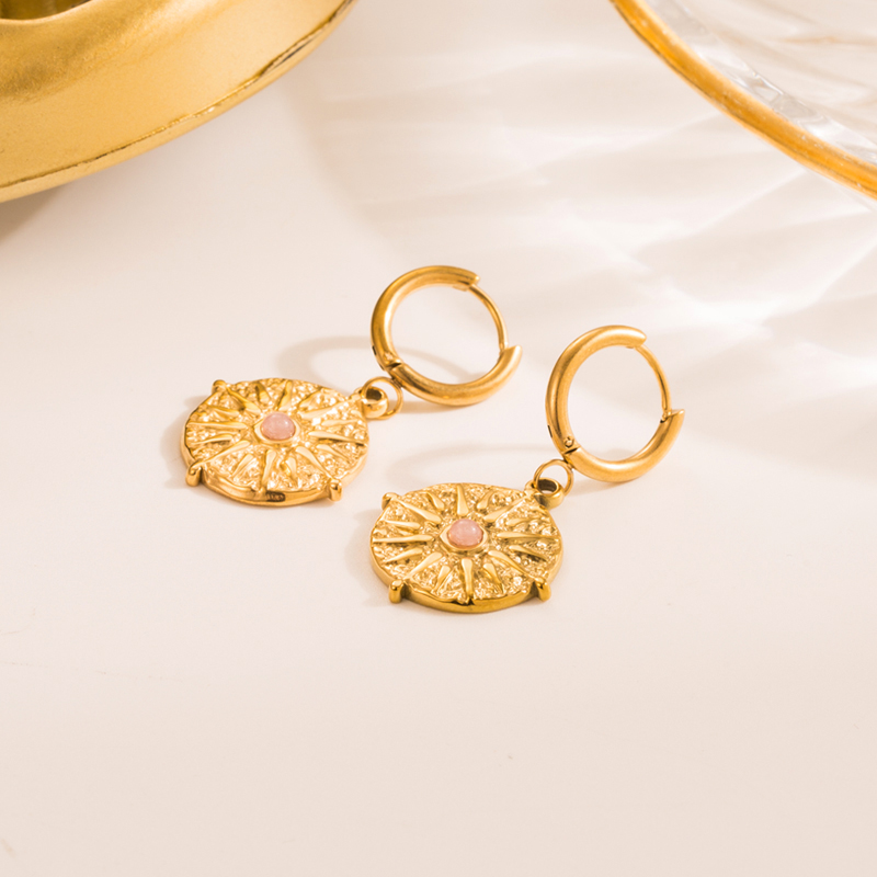 Simple Style Geometric Eye Stainless Steel Gold Plated Natural Stone Drop Earrings 1 Pair