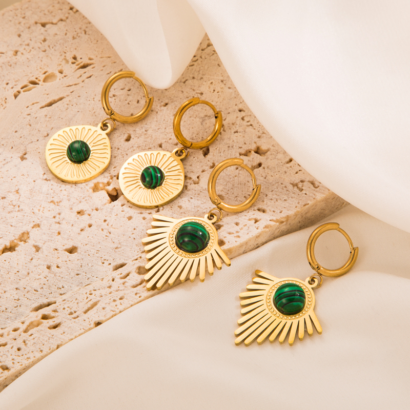 Simple Style Geometric Eye Stainless Steel Gold Plated Natural Stone Drop Earrings 1 Pair