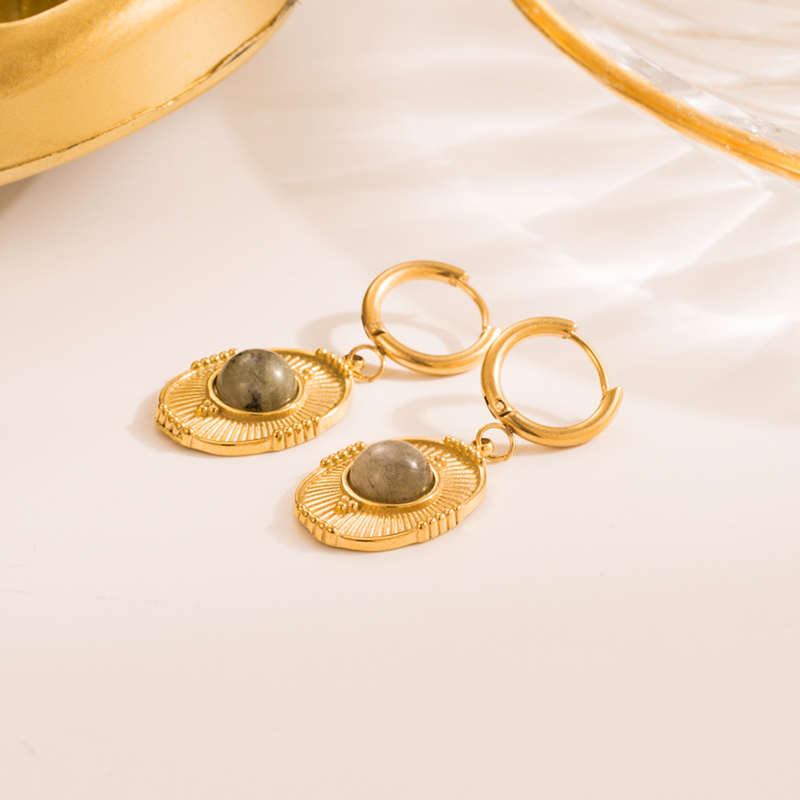 Simple Style Geometric Eye Stainless Steel Gold Plated Natural Stone Drop Earrings 1 Pair