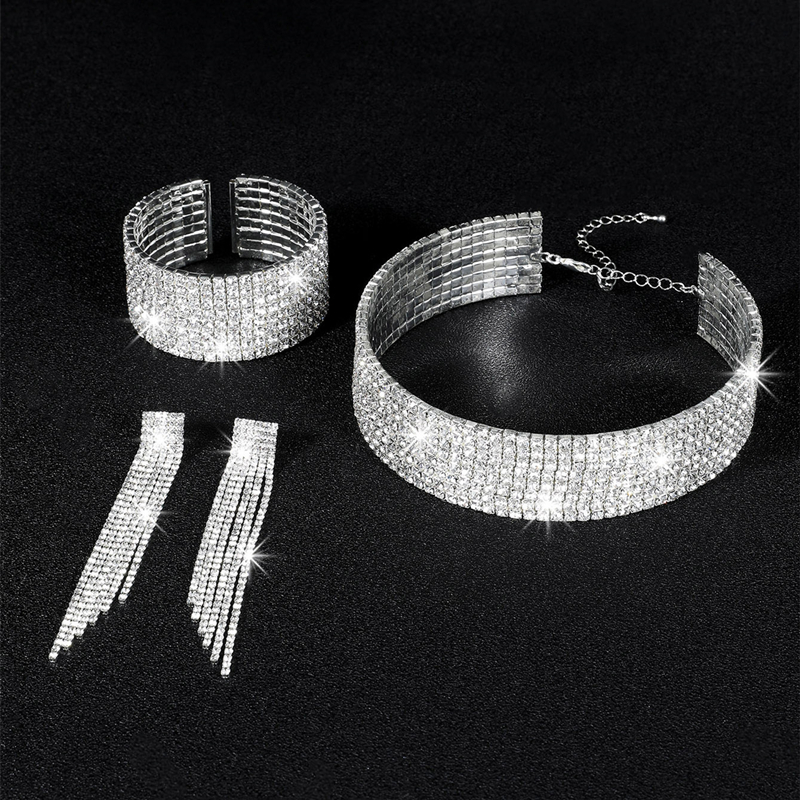 Shiny Geometric Rhinestone Womenu0027S Bracelets Earrings Necklace 1 Set