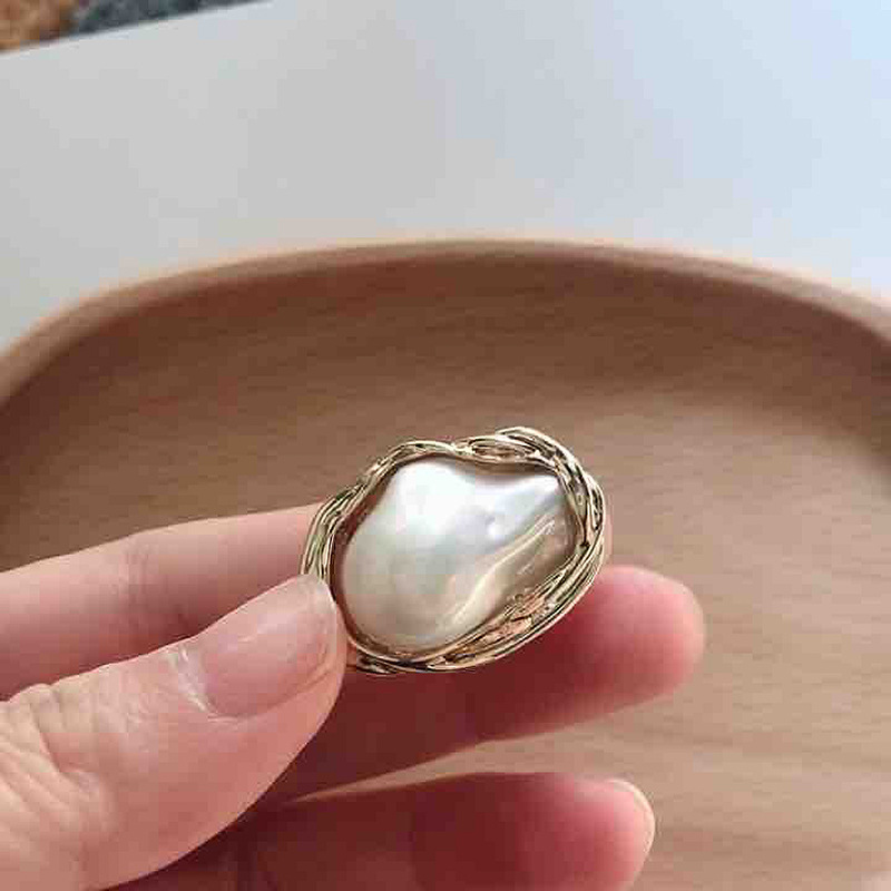 Simple Style Irregular Alloy Inlay Artificial Pearls Womenu0027S Open Ring 1 Piece