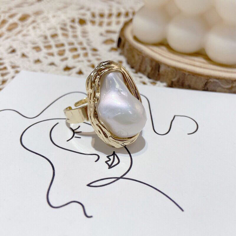 Simple Style Irregular Alloy Inlay Artificial Pearls Womenu0027S Open Ring 1 Piece