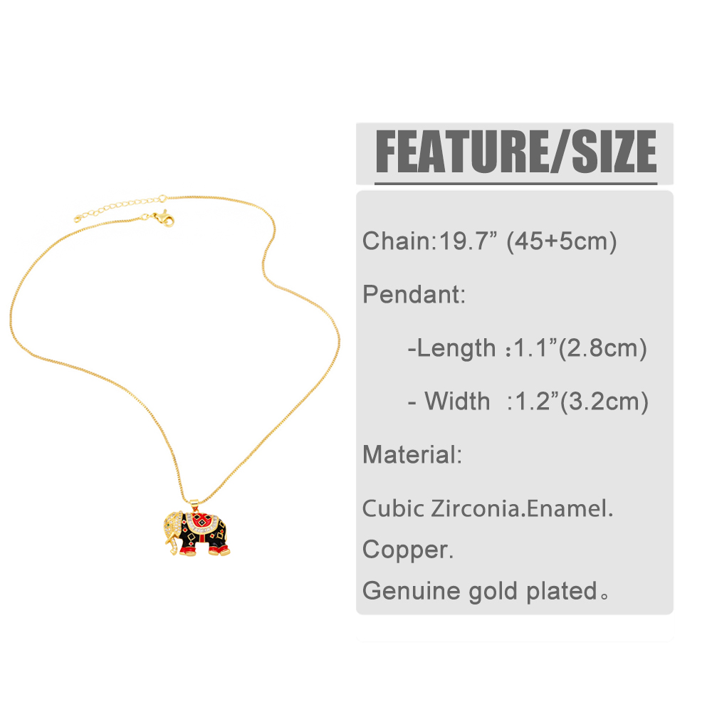 Retro Elephant Copper Enamel Gold Plated Zircon Pendant Necklace 1 Piece