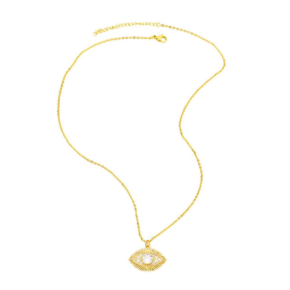 Retro Devilu0027S Eye Copper Gold Plated Zircon Pendant Necklace 1 Piece
