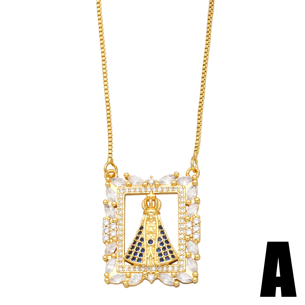 Fashion Virgin Mary Copper Gold Plated Zircon Pendant Necklace 1 Piece