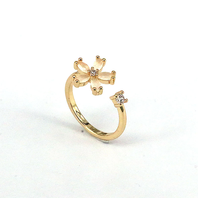 Fashion Plant Flower Copper Gold Plated Zircon Open Ring 1 Piece