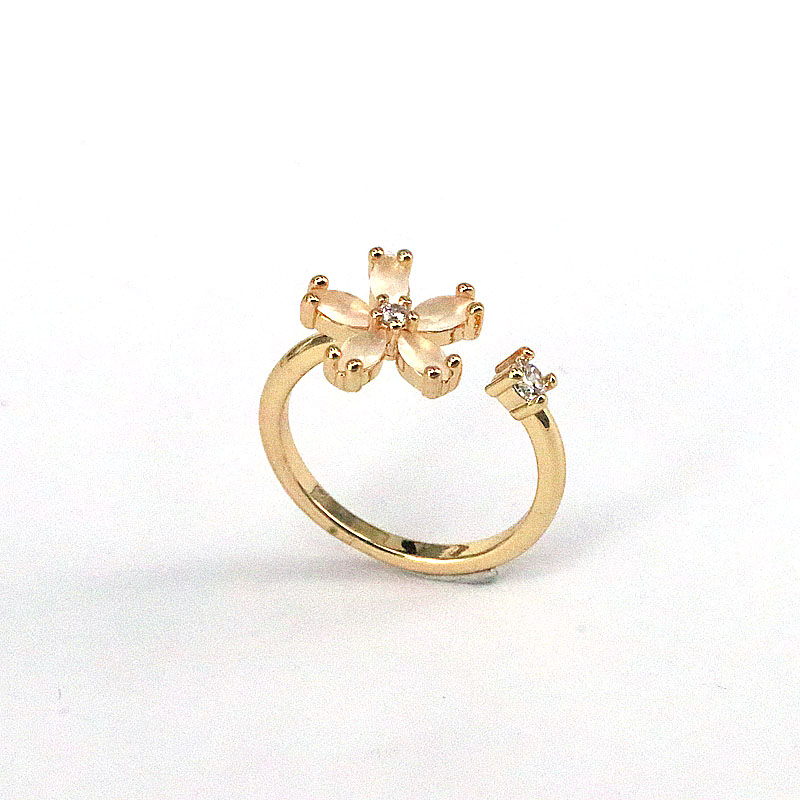 Fashion Plant Flower Copper Gold Plated Zircon Open Ring 1 Piece