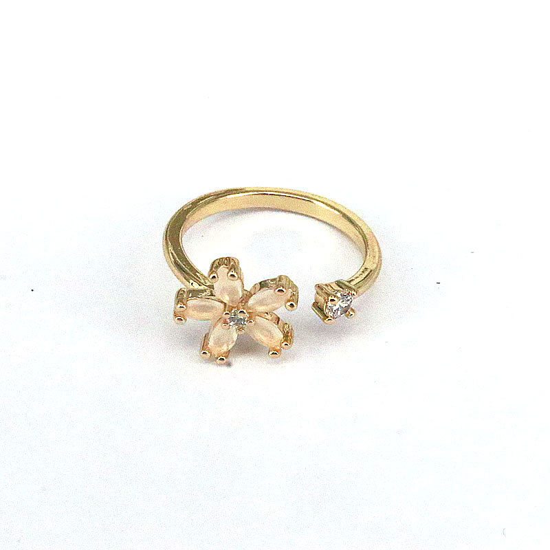 Fashion Plant Flower Copper Gold Plated Zircon Open Ring 1 Piece
