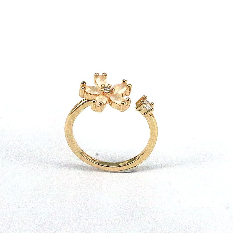 Fashion Plant Flower Copper Gold Plated Zircon Open Ring 1 Piece