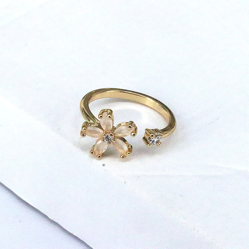 Fashion Plant Flower Copper Gold Plated Zircon Open Ring 1 Piece