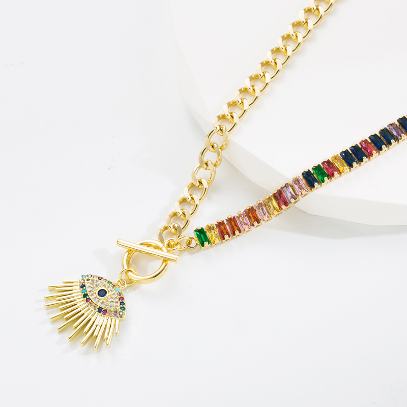 Fashion Sun Eye Copper Gold Plated Zircon Pendant Necklace 1 Piece