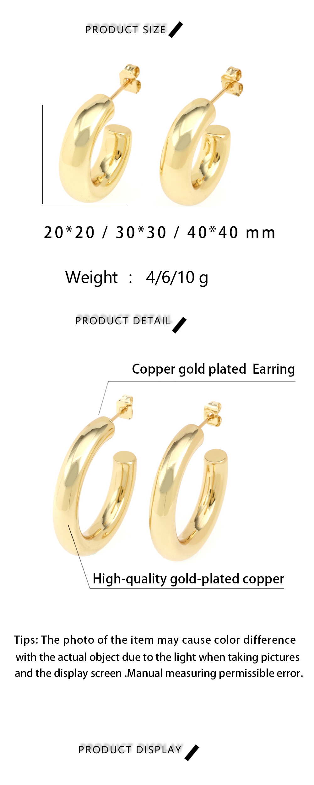 Simple Style C Shape Copper Plating Ear Studs 1 Pair