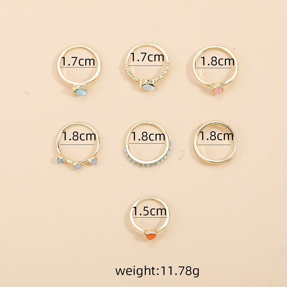 Fashion Round Water Droplets Alloy Plating Inlay Glass Womenu0027S Rings 7 Pieces