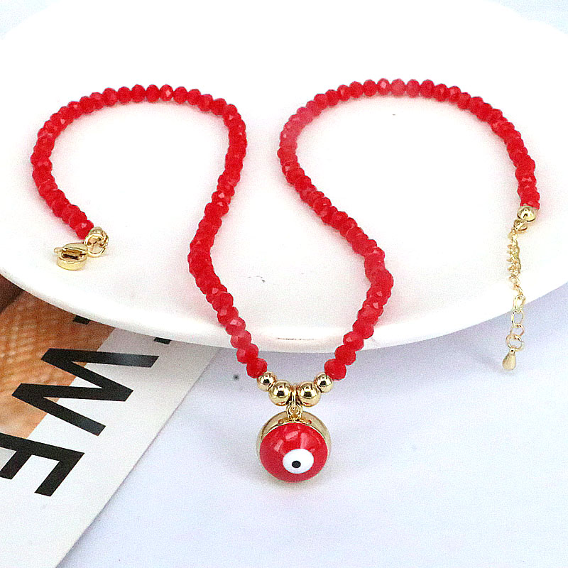 Retro Geometric Devilu0027S Eye Artificial Crystal Copper Beaded Enamel Necklace 1 Piece