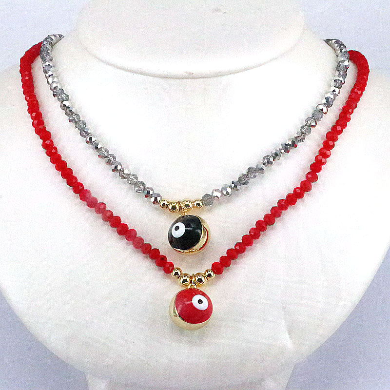 Retro Geometric Devilu0027S Eye Artificial Crystal Copper Beaded Enamel Necklace 1 Piece