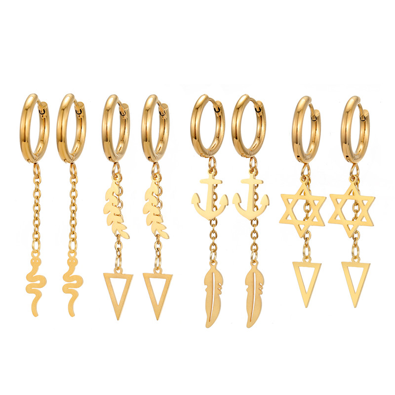 Fashion Triangle Feather Snake Stainless Steel Plating Titanium Steel Dangling Earrings 1 Pair