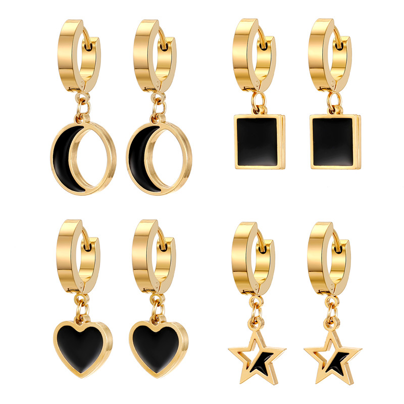 Fashion Triangle Pentagram Heart Shape Stainless Steel Plating Dangling Earrings 1 Pair