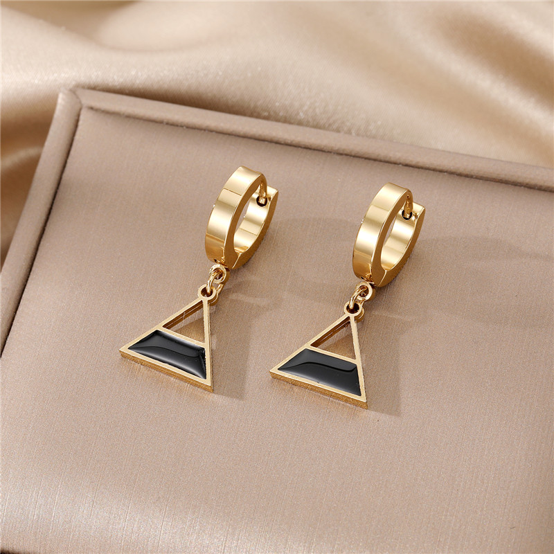 Fashion Triangle Pentagram Heart Shape Stainless Steel Plating Dangling Earrings 1 Pair