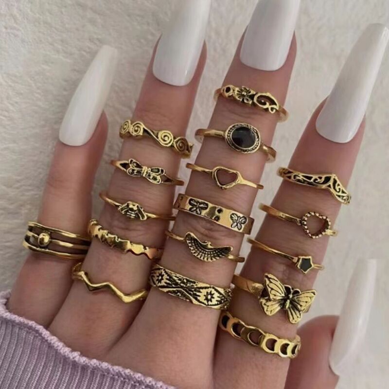 Fashion Geometric Alloy Plating Unisex Rings 17 Pieces