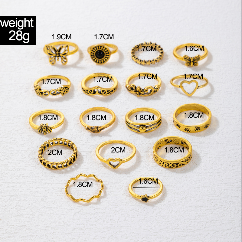 Fashion Geometric Alloy Plating Unisex Rings 17 Pieces