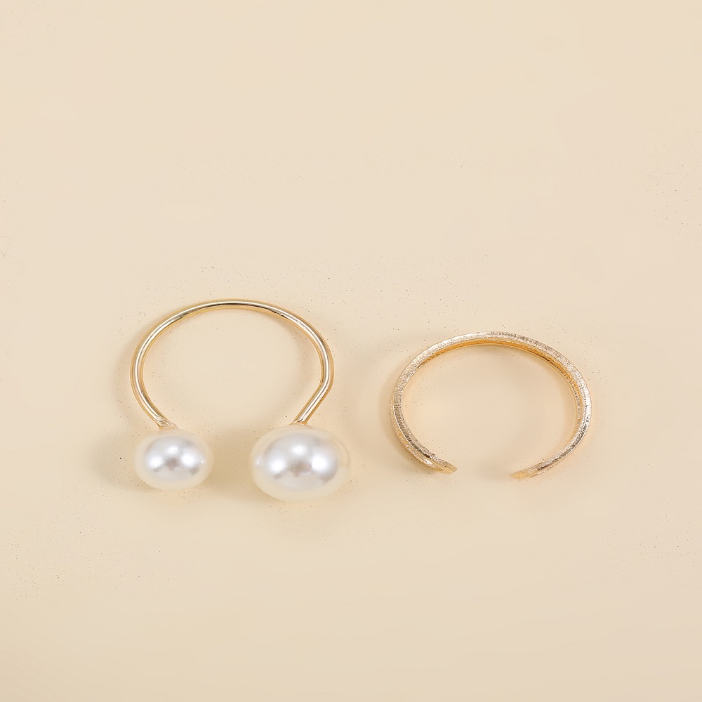 Simple Style Solid Color Alloy Inlay Pearl Womenu0027S Open Ring 2 Pieces