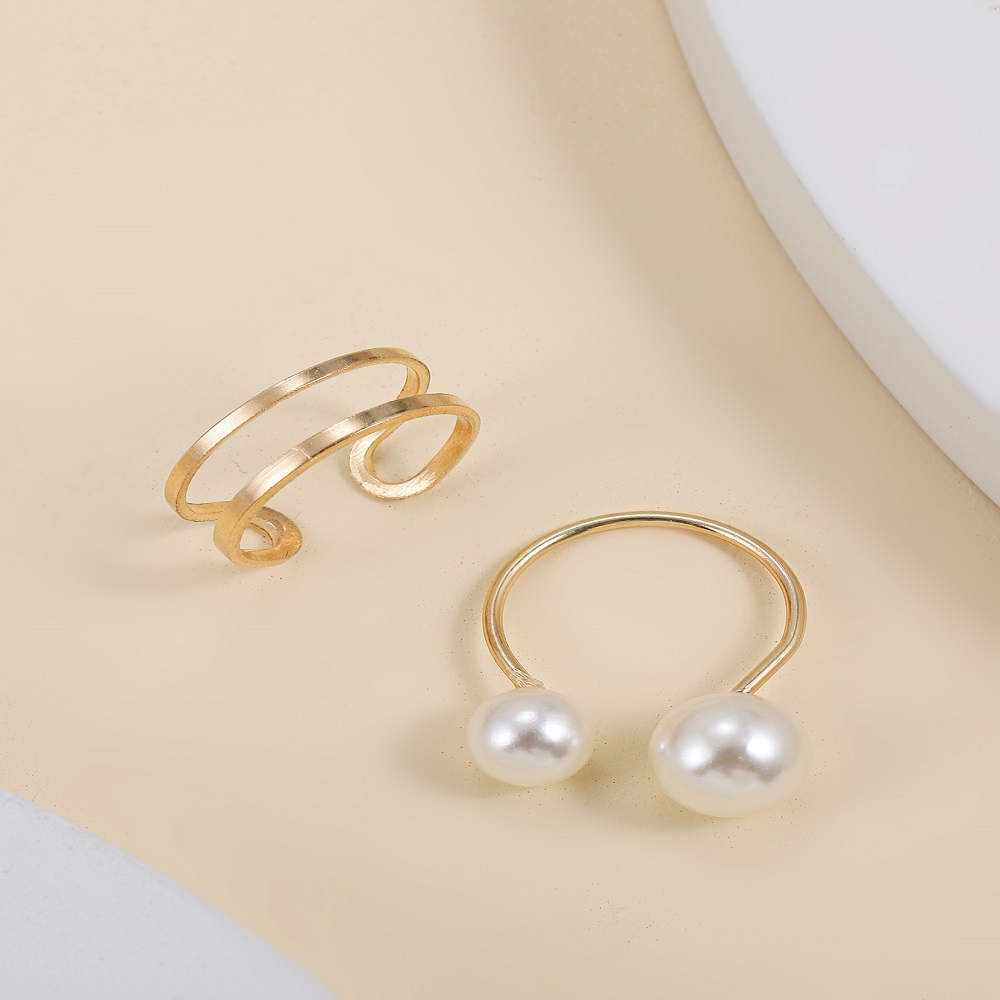 Simple Style Solid Color Alloy Inlay Pearl Womenu0027S Open Ring 2 Pieces