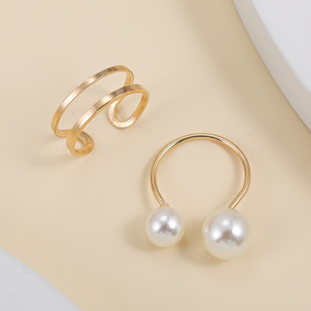 Simple Style Solid Color Alloy Inlay Pearl Womenu0027S Open Ring 2 Pieces