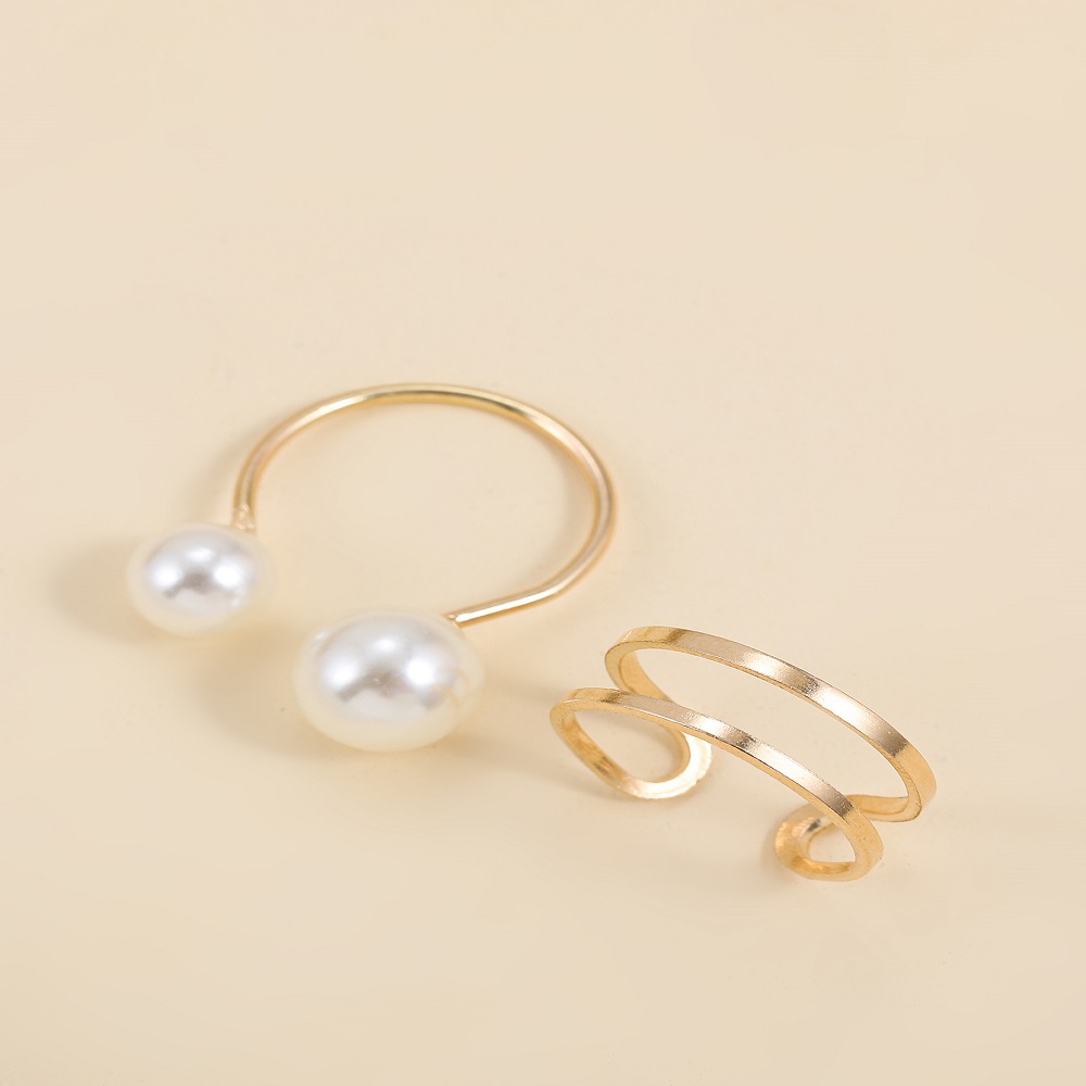 Simple Style Solid Color Alloy Inlay Pearl Womenu0027S Open Ring 2 Pieces