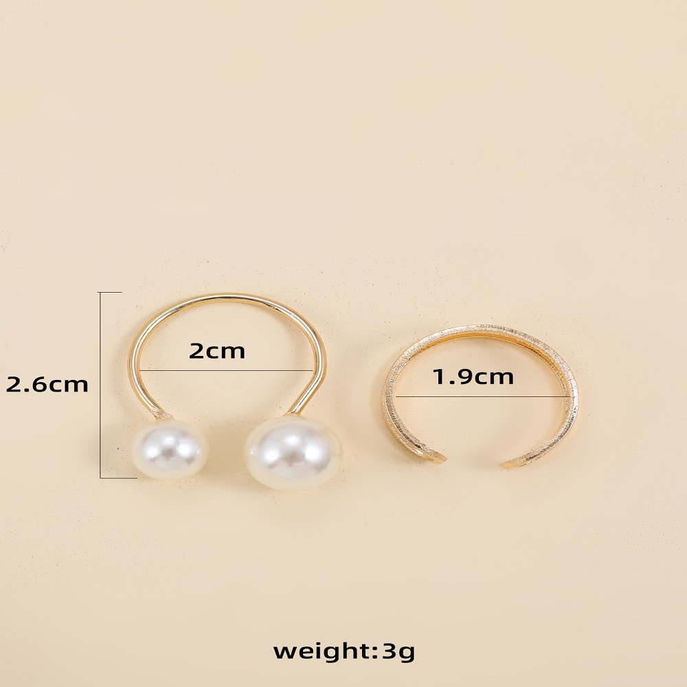 Simple Style Solid Color Alloy Inlay Pearl Womenu0027S Open Ring 2 Pieces