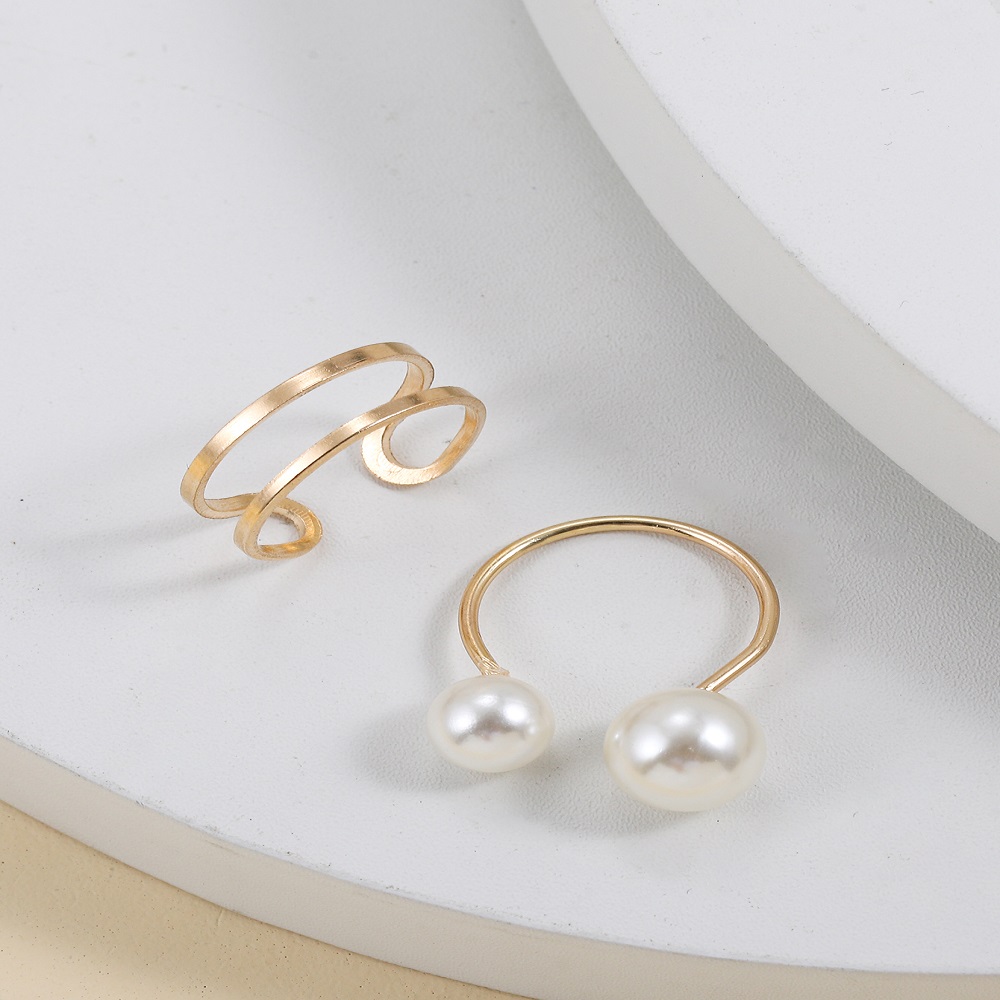 Simple Style Solid Color Alloy Inlay Pearl Womenu0027S Open Ring 2 Pieces