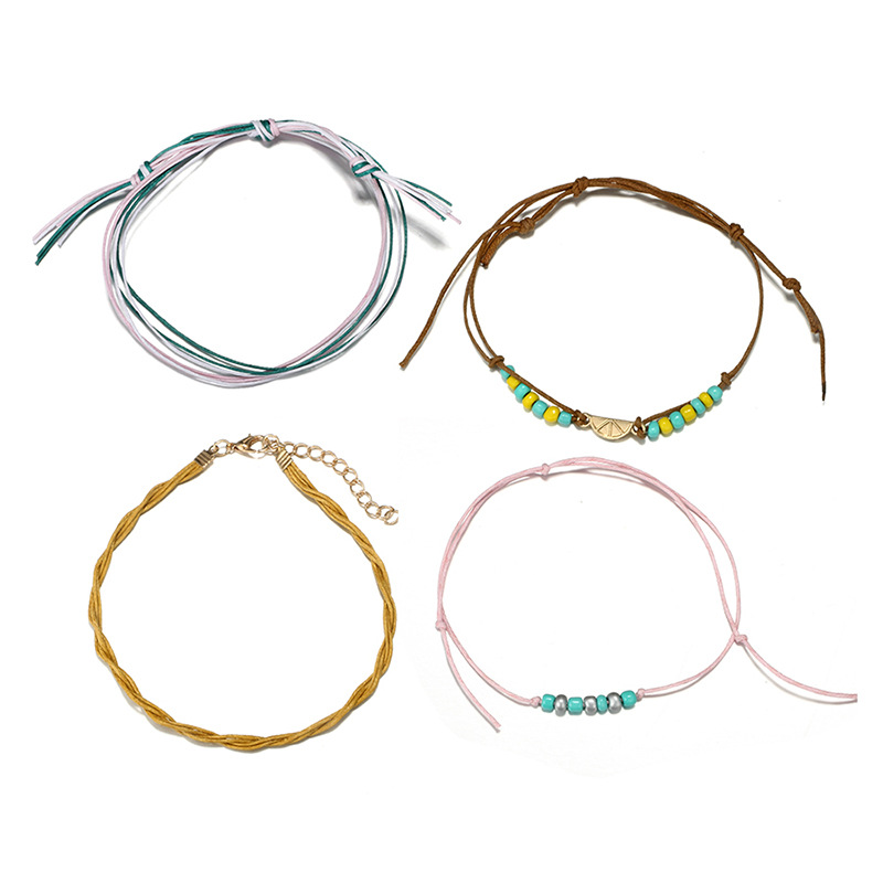 Beach Geometric Alloy cord Braid Unisex Anklet 4 Piece Set